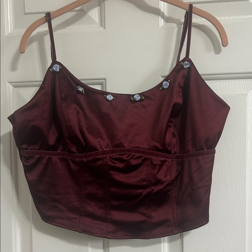 Wild Fable Burgundy Crop Top with Floral Accents